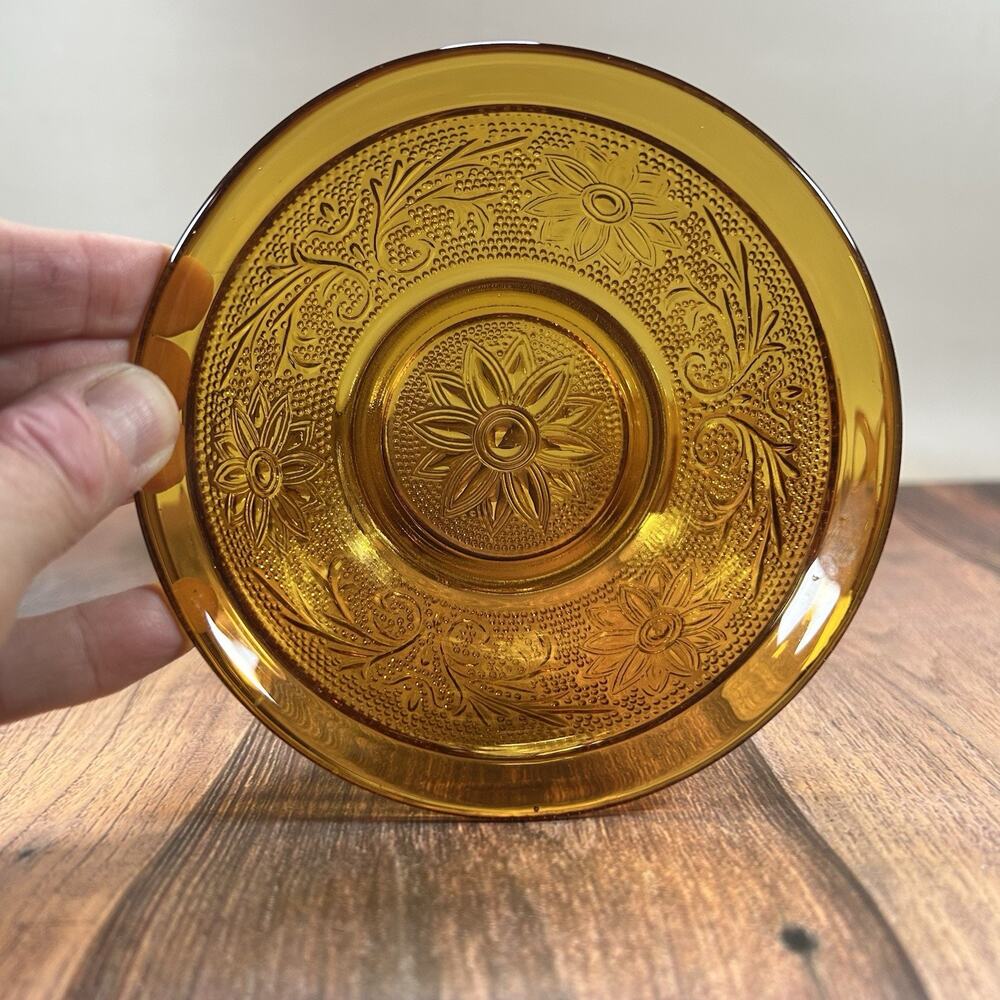 Set of 3 Collectible Indiana Glass Tiara Sandwich Amber Cup, Berry & Salad Bowls - Picture 7 of 16